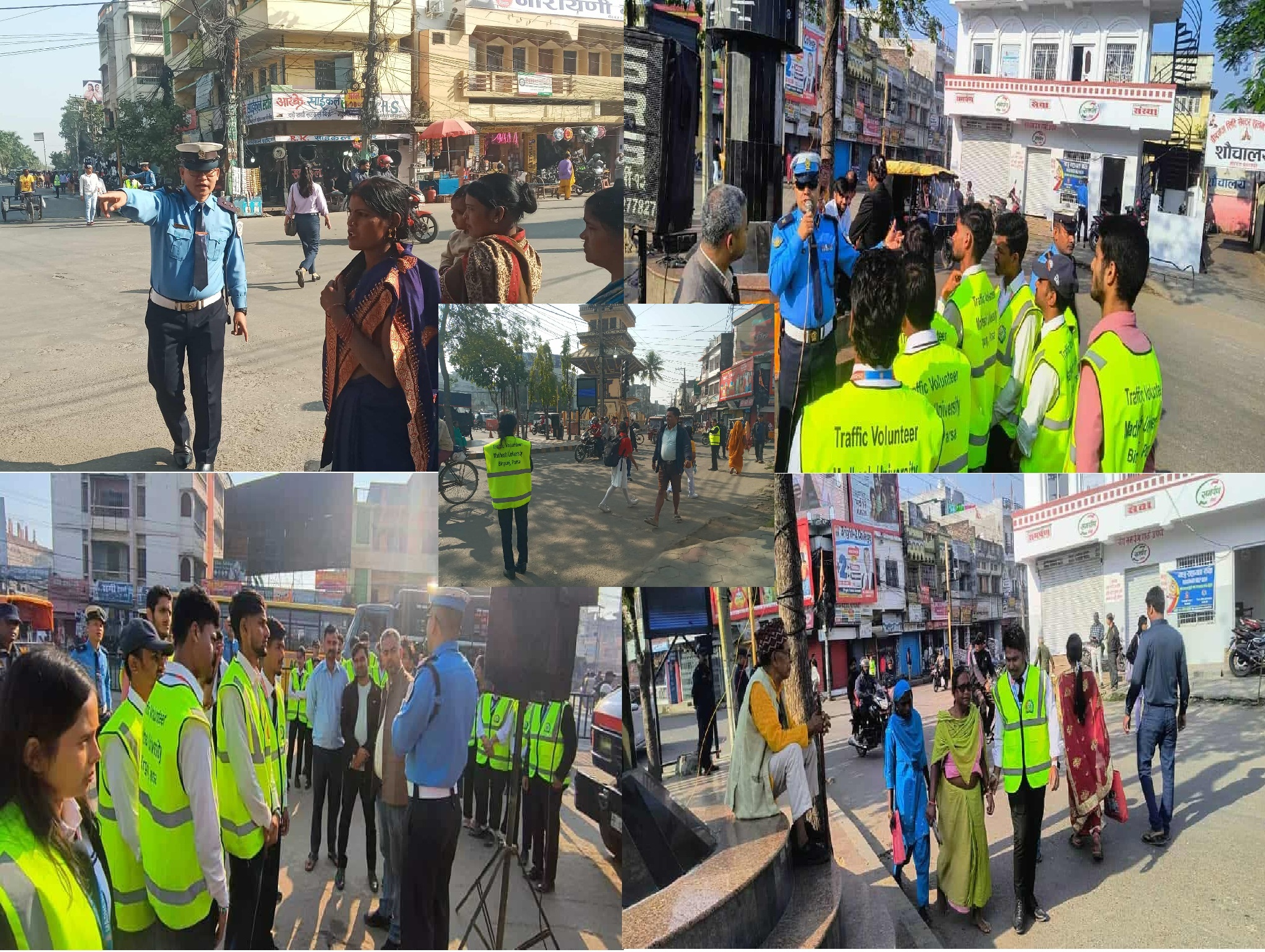 बीरगञ्जमा ट्राफिक व्यवस्थापन सुदृढीकरणः मधेस विश्व विश्वविद्यालयका विद्यार्थीहरु २ घन्टे ट्राफिक स्वयंसेवक अभियानमा